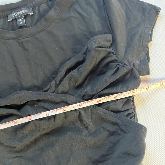 XS Express Women Top Black T-Shirt Drape Cross Wrap Front Back Tie Spring Summer - Picture 2 of 6